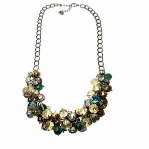 Loft Cha Cha Necklace Faceted Cluster Beads Colorful Layered Silver Tone Chain